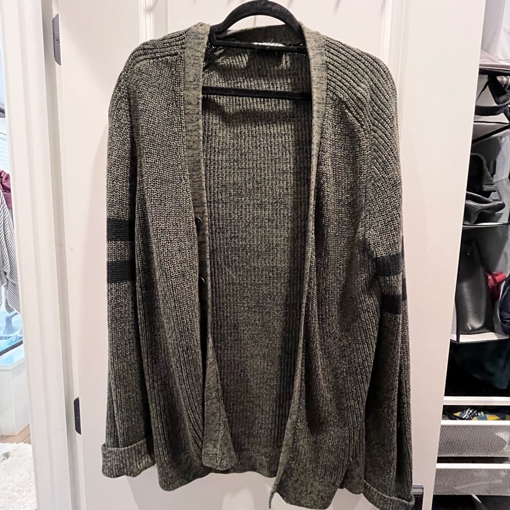 Express Men's Black and Gray Cardigan Sweater